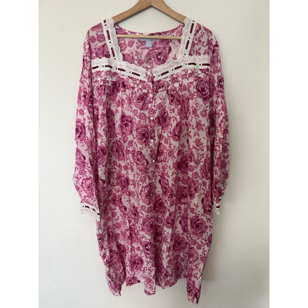Only Necessities Plus Size 1X 22/24 Short 2-Piece Cabbage-Rose Peignoir Set - Picture 3 of 10